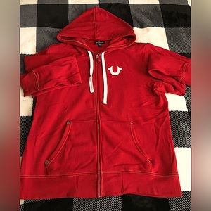 Red True Religion Buddha Zip Up Hoodie.